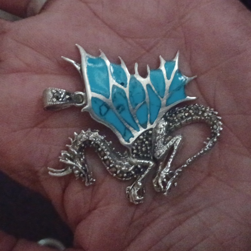 New! 925 silver,turquoise, marquisite,dragon,pendant! - Picture 2 of 6